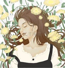 漂亮的美女躺在鲜花上