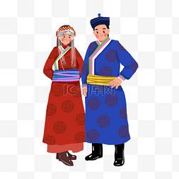 少数民族情侣图片_卡通蒙古族男生女生