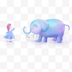 梦幻深林女孩与小象宝宝插画