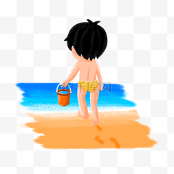 海边玩水图片_男孩海边玩水