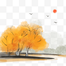 中国风水墨画秋季风景
