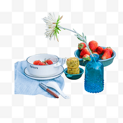 草莓盘子图片_彩色草莓食物花朵元素