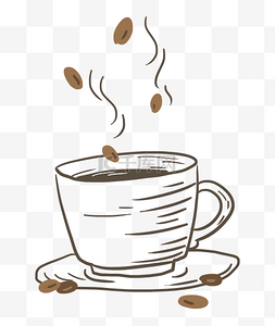 线描勺子图片_线描食物咖啡咖啡豆热气