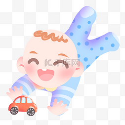 玩小汽车的小婴儿插画