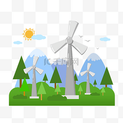 保护插画图片_保护环境风车环保