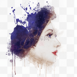 喷溅紫色图片_喷溅水彩女人肖像插画手绘元素