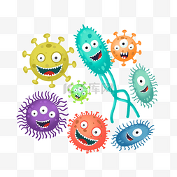 手绘细菌病毒微生物卡通拟人化图