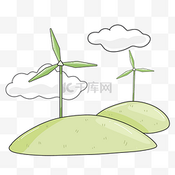 卡通风车插画图片_绿色的风车环保插画