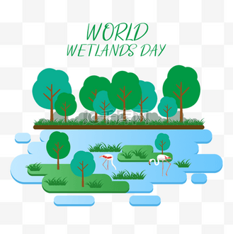 扁平化收纳盒图片素材_world wetlands day扁平化湿地