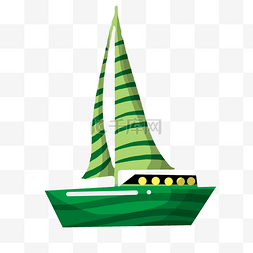 海上帆船运动图片_绿色条纹帆船插画