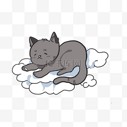 灰猫趴在云朵上