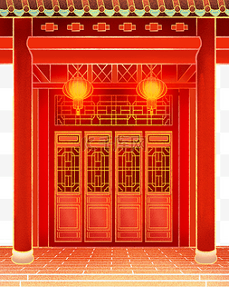 新年春节过节古建筑红色建筑灯笼