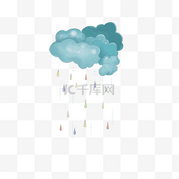 手绘蓝色下雨乌云