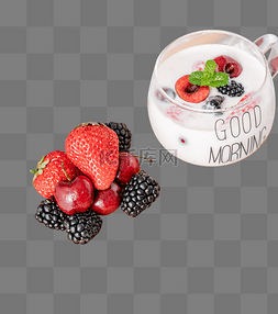酸奶草莓图片_草莓黑莓车厘子水果美食酸奶美味