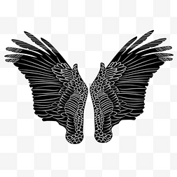 手绘装饰线黑白创意线条翅膀