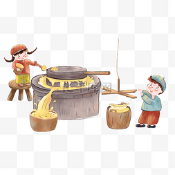 石磨芝麻油图片_孩童人物做豆腐磨豆浆