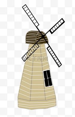 农场的风车图片_黑色的风车建筑插画
