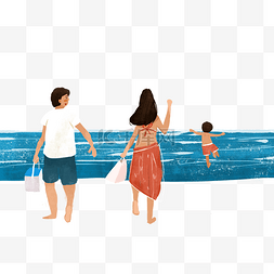 卡通一家人在沙滩免抠图