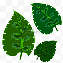 热带绿色植物手绘图片_夏季主题大叶植物手绘风格绿叶大