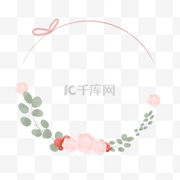粉色手绘花环图片_日系简约粉色水彩玫瑰花环边框