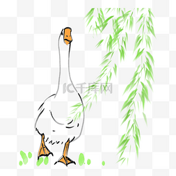 绿叶动物图片_可爱的白鹅卡通插画