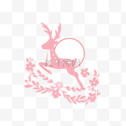 手绘动物线描图片_手绘红色梅花鹿剪纸元素svg