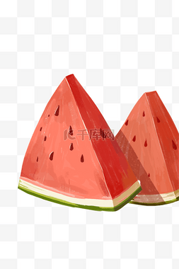 西瓜红图片_切开的西瓜插画水果