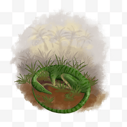 小型恐龙图片_手绘风格在草丛中睡觉的绿色细颈