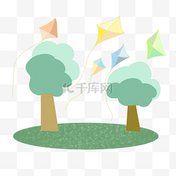 绿色树木插图图片_放飞的风筝和树木