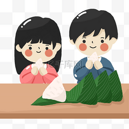 粽子图片_端午节手绘小孩吃粽子