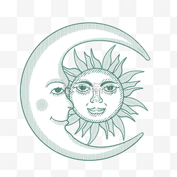 卡通手绘太阳月亮绿色线条插画