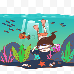 蓝色珊瑚图片_夏天潜水蓝色卡通元素潜水