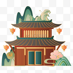 中式建筑国潮元素图片_国潮中式建筑