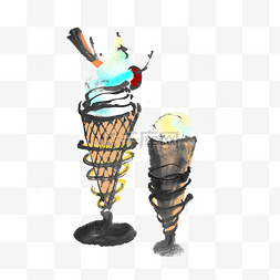 夏天水墨冰淇淋手绘装饰