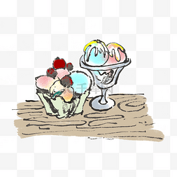 夏天冰淇淋水墨风手绘插画