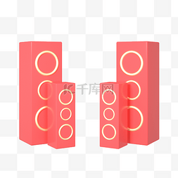 C4D红色立体质感音响电商装饰音响
