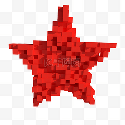 C4D红色立体五角星像素风格装饰