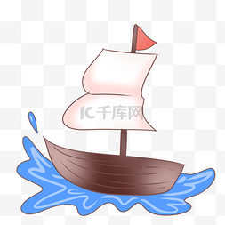 海上白色帆船插画