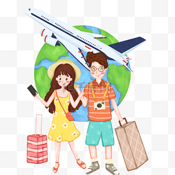 飞机emoji图片_卡通小情侣坐飞机去旅行