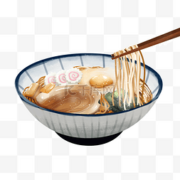 筷子夹起鱼板配菜日本拉面汤面