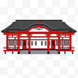 平面简约传统日本寺庙建筑