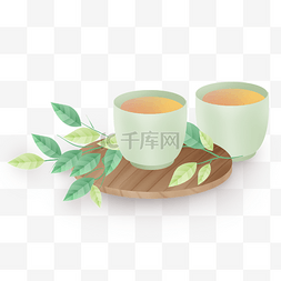 俯拍茶壶茶杯图片_春茶和茶树叶