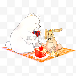 卡通小熊兔子图片_野餐的小熊兔子猫咪