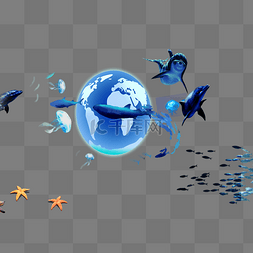 蓝色蓝色地球图片_水母地球海星海豚