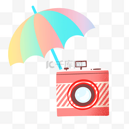 旅游相机和遮阳伞