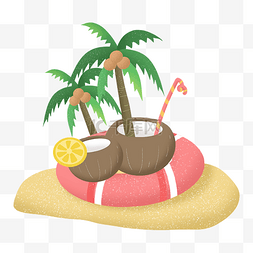 假期沙滩图片_旅游椰子椰树沙滩海浪椰汁饮品柠