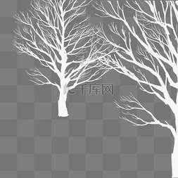 冬季树枝插画图片_白色冬季植物树干插画