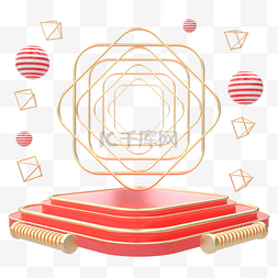 大促狂欢图片_C4D红色喜庆机械风舞台