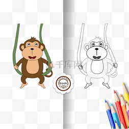 monkey clipart black and white 儿童画黑