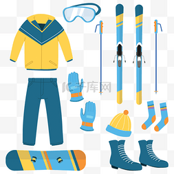 冬季滑雪运动图片_滑雪装备服装矢量图
